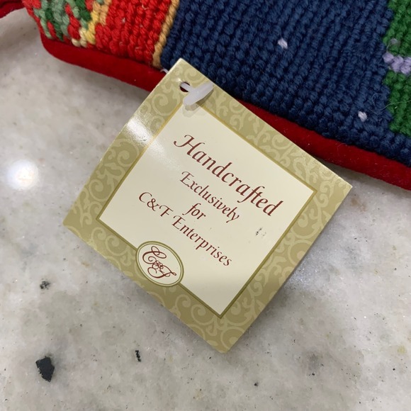 C&F Enterprises Handcrafted Needlepoint Santa Sleigh Christmas Stocking Red - Picture 2 of 4